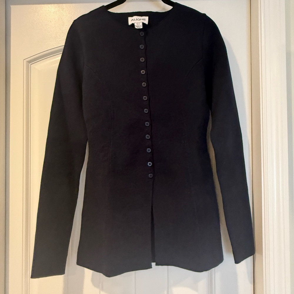 Aligne Daphne Waisted Knit Cardigan in Navy